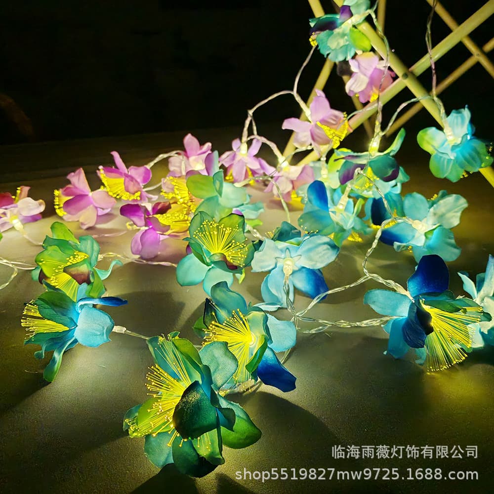Cross-border LED Light String with Simulated Night-Blooming Jasmine, Glow-in-the-Dark Flower Heads, Colorful Lights for Christmas, Wedding, Party, Home Decoration Wholesale