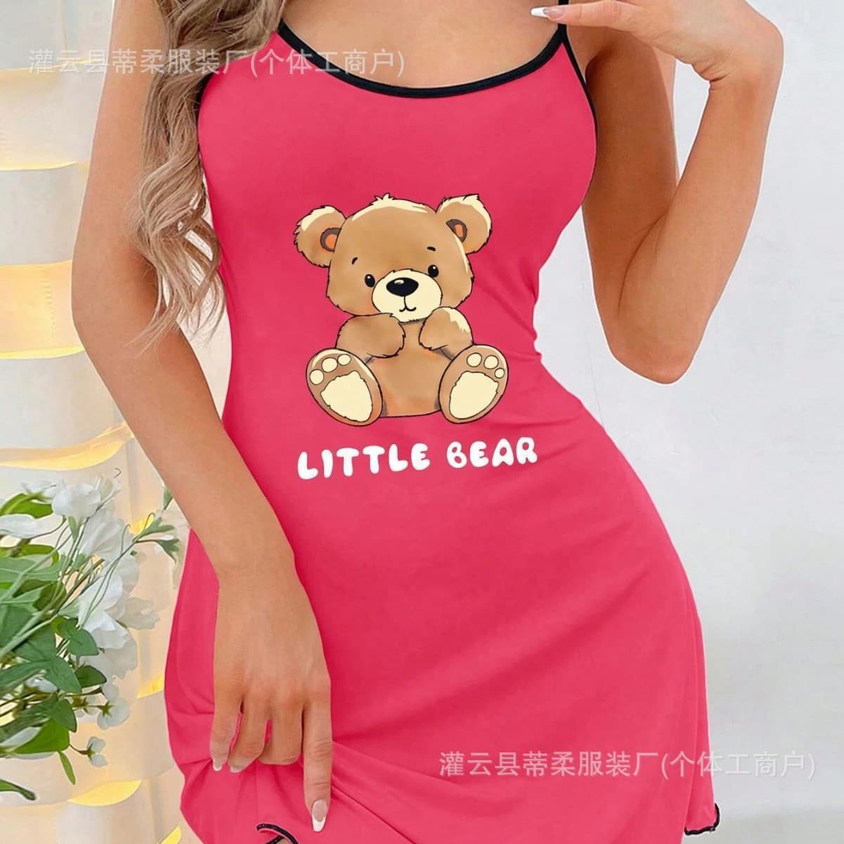 Sweet Style Cross-Border Home Wear Suspender Cartoon Nightgown Sexy Pajamas for Girls Pure Desire Comfortable Milk Silk Nightgown for Women