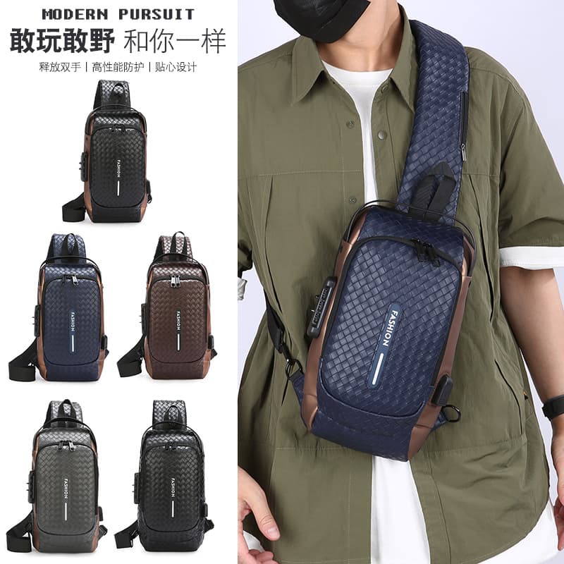 Cross-Border New Chest Bag Men's Backpack Woven Shoulder Bag Sports Fashion Motorcycle Bag Crossbody Bag Anti-Theft Handbag