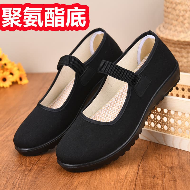 Women's black soft-soled dance shoes, flat shoes for spring and summer, suitable for hotel work, mothers, and export.