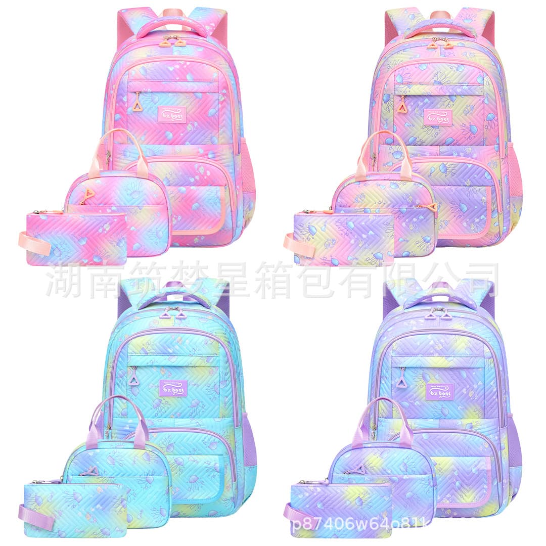 Cross-border new three-piece school bag primary school junior high school large-capacity backpack light weight-reducing school bag student backpack