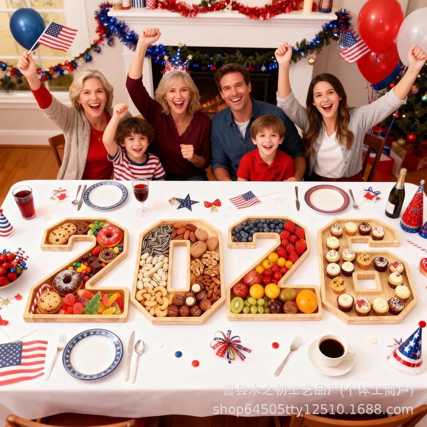 Cross-border Digital Wooden Bamboo Tray 2026 Digital Desktop Decorative Plate Christmas Party Fruit Snack Wooden Tray