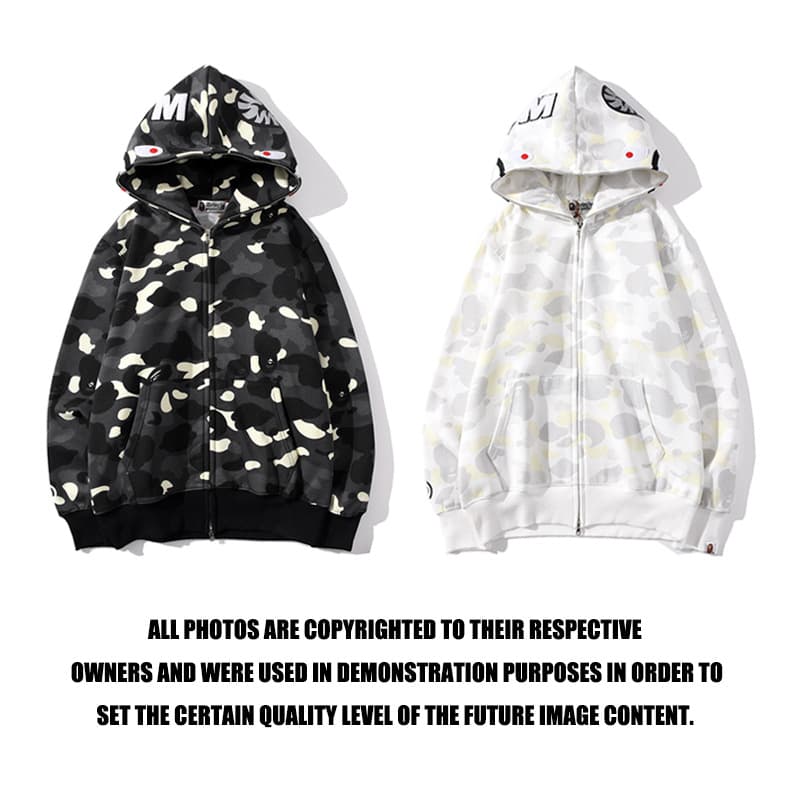 Cross-border foreign trade new bape shark luminous spots camouflage zipper double hooded sweatshirt hooded pullover hoodie jacket