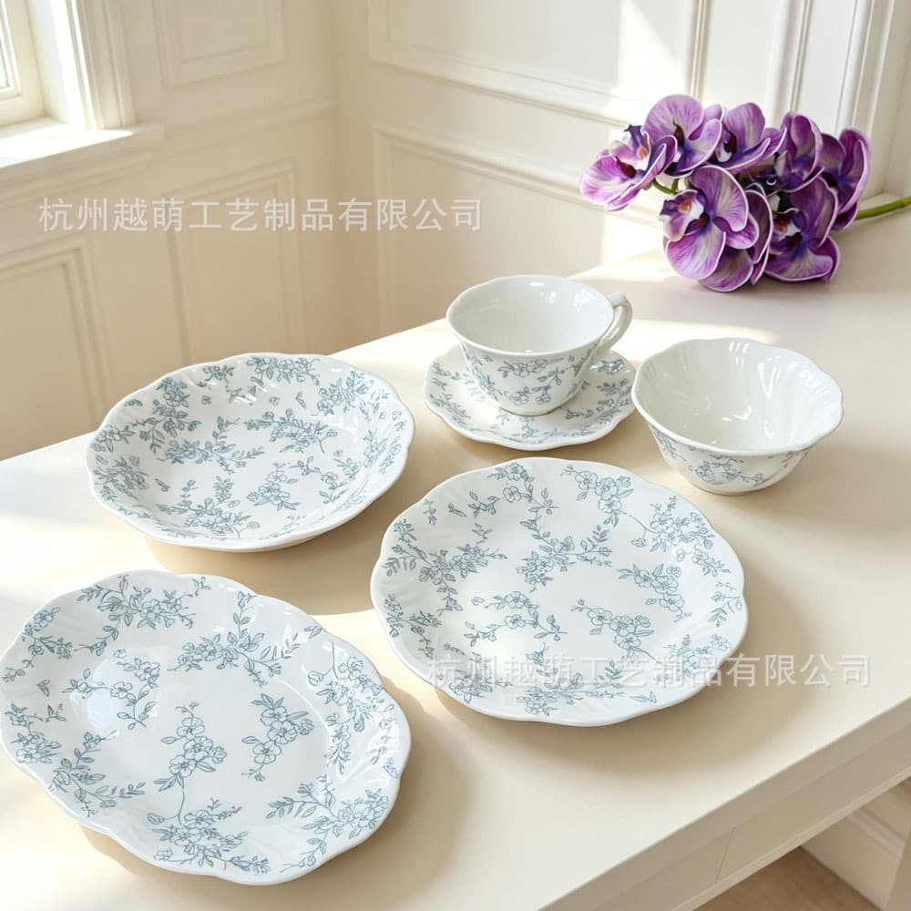 French ceramic tableware blue ceramic plate dessert plate ceramic bowl afternoon tea coffee cup and saucer set dinner plate plate