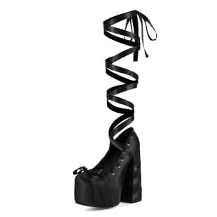 European and American Export Thick Sole Lolita Sweet Lace-Up Chunky Heel Plus Size 47 Women's Heels Shoes