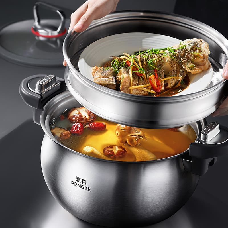Pengke Same Style 26CM 7L Chubby Uncoated Micro-Pressure Pot Stainless Steel Micro-Pressure Braising Pot Household Stewing Soup Pot