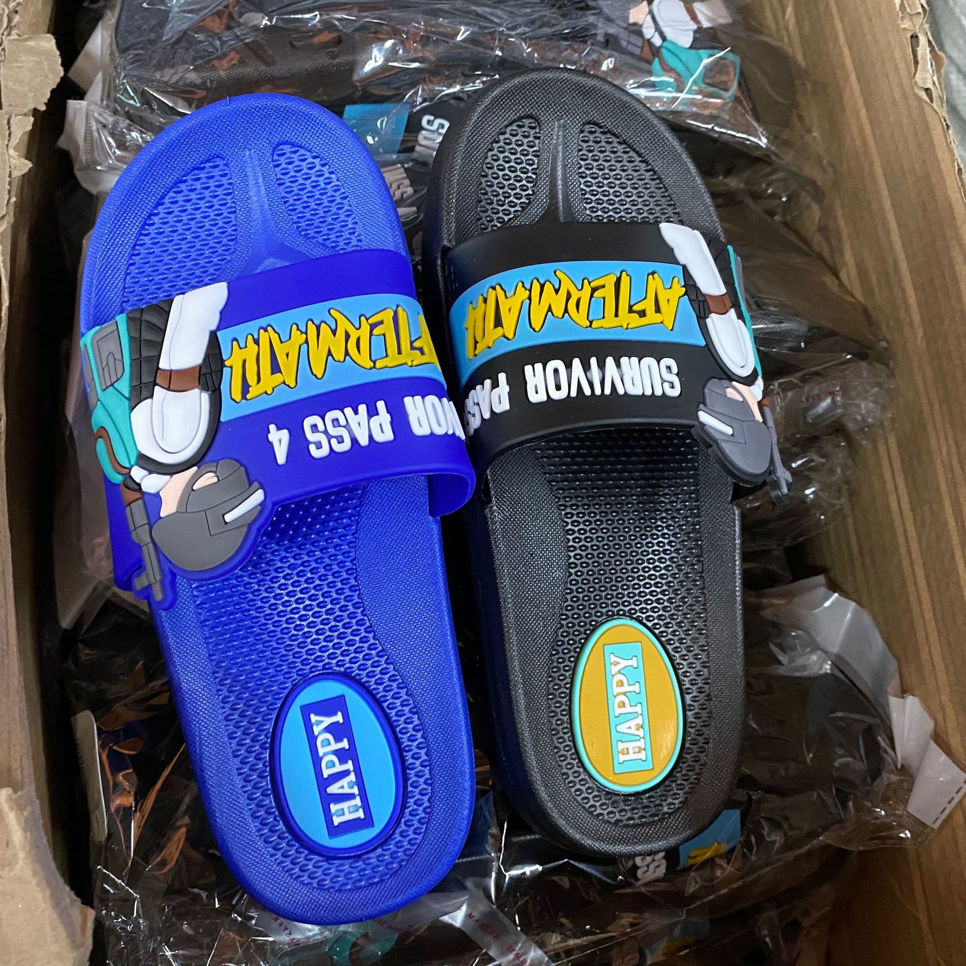 Boys' Slip-On Sandals for Older Kids with PUBG Cartoon Character Print