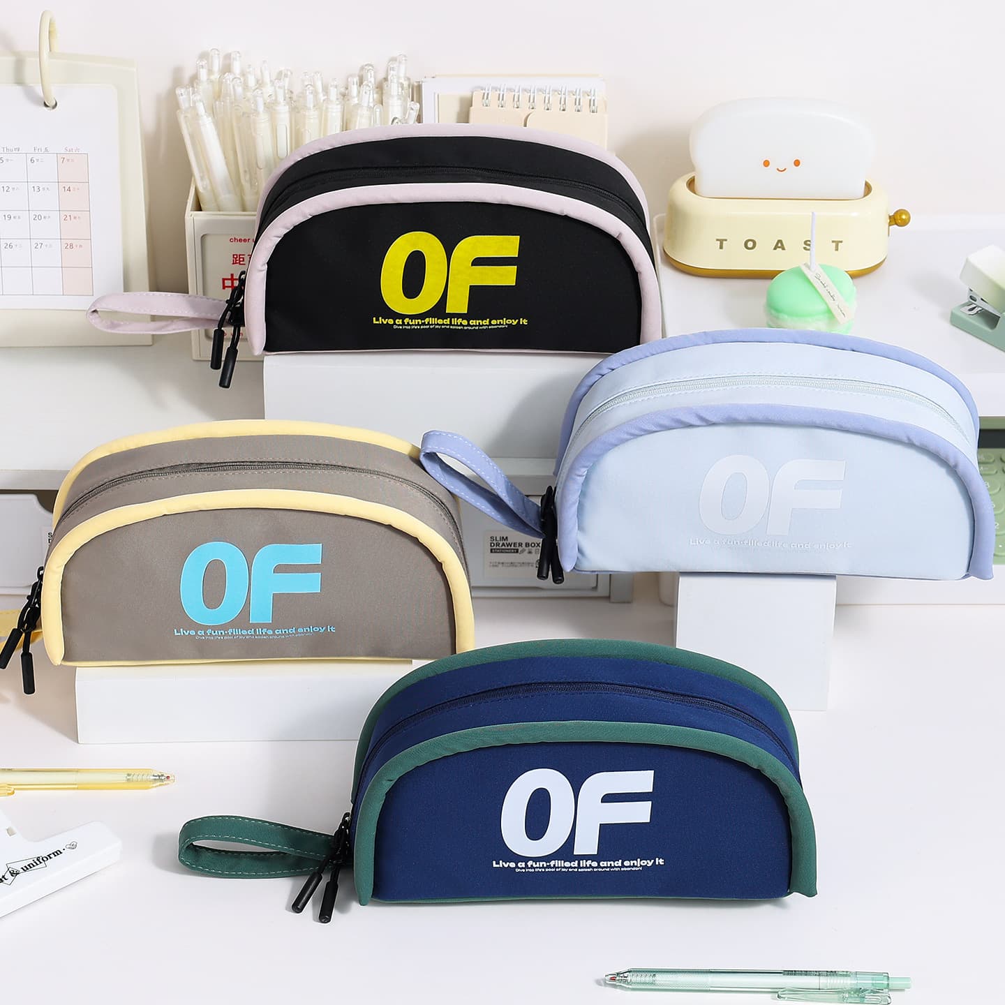 British Style SCHOOL Double Buckle Pencil Case, High-Aesthetic Portable Pencil Case, Campus Student Stationery Storage