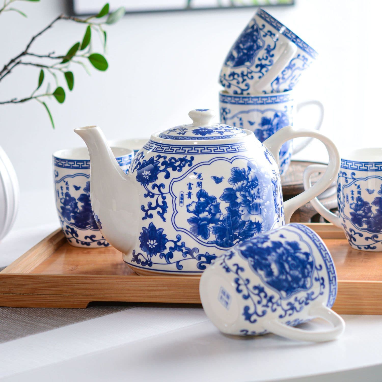 Tea Set for Home Use, Complete Set of Teacups, Teapot, Tea Tray, Kung Fu Tea Set, Brewing Teapot, Water Cup, Ceramic Cup for Drinking Tea