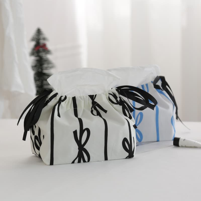 Meizuo Elements Korean Ins Ribbon Drawstring Tissue Bag Bow Car Home Dustproof Cloth Tissue Box