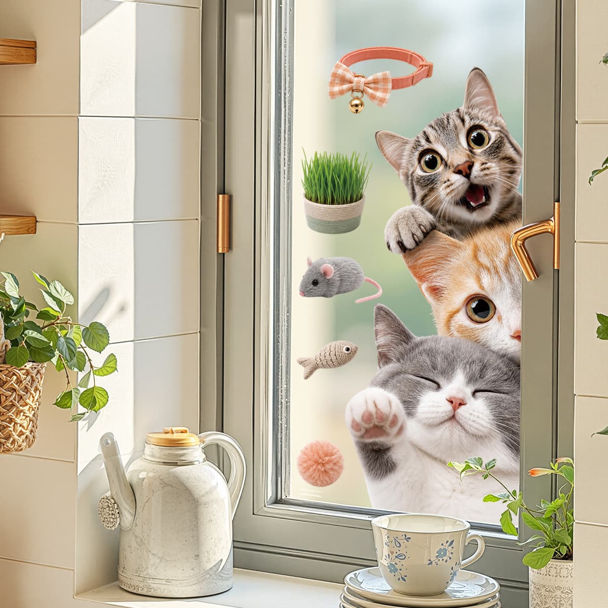 Cross-border hot selling animal avatar glass sliding door UV color double-sided glass film summer window sticker 36125