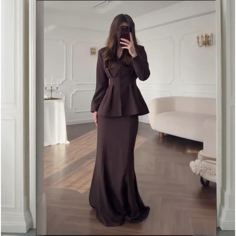 In Stock 2025 Fall/Winter New European and American Cross-Border Slim Fit Cardigan Long Sleeve Loose Skirt Set