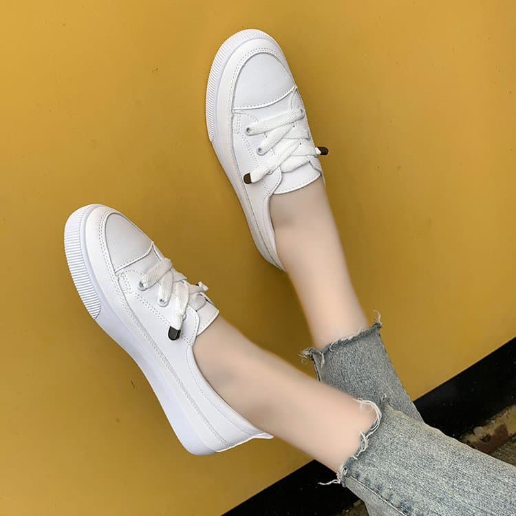 Casual Women's Shoes 2021 Spring New Style Board Shoes Leather Surface Small White Shoes Versatile Korean Version Women's Shoes