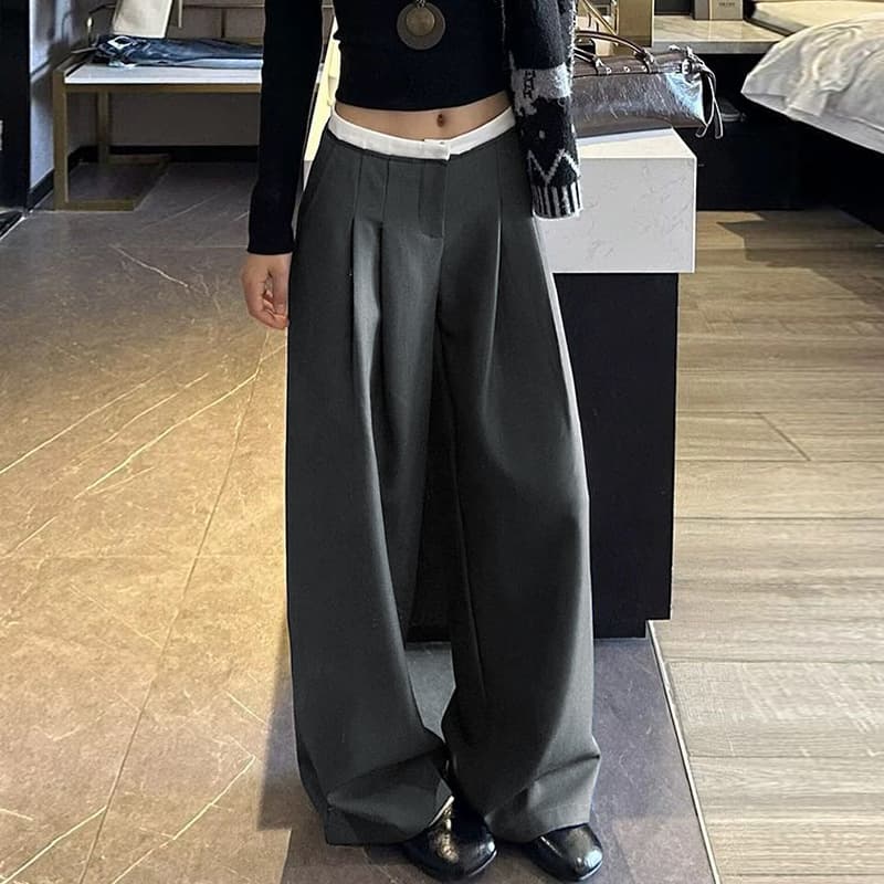 Yuppie Old Money Style Women's Suit Pants Spring 2026 New Low-Waist Floor-Length Trousers Loose Slimming Casual Wide-Leg Pants