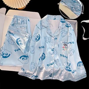 Kids Ice Silk Pajamas Girls Cartoon Long Sleeve Spring Autumn Thin Long Pants Mid-Large Kids Girls Summer Homewear Set