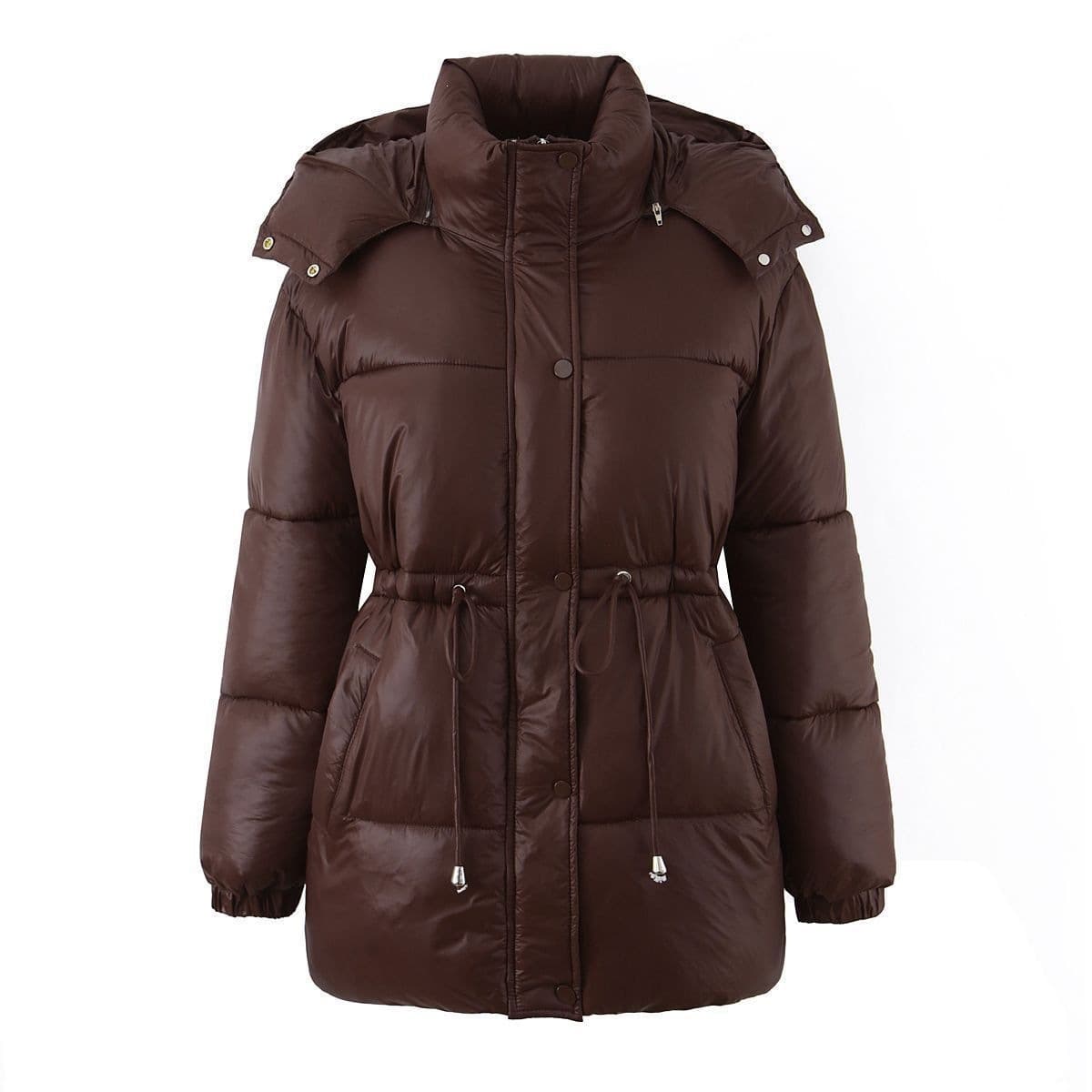 European and American Winter Drawstring Warm Women's Cotton Padded Coat New Hooded Zipper Comfortable Women's Winter Outerwear Waist-Tied Cotton Coat