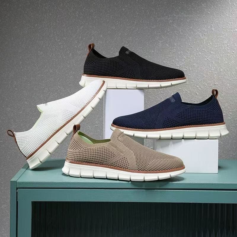 2026 British Style Men's Shoes Spring/Summer Breathable Sports Shoes Flyknit Mesh Men's Breathable Large Size Running Trendy Men's Shoes