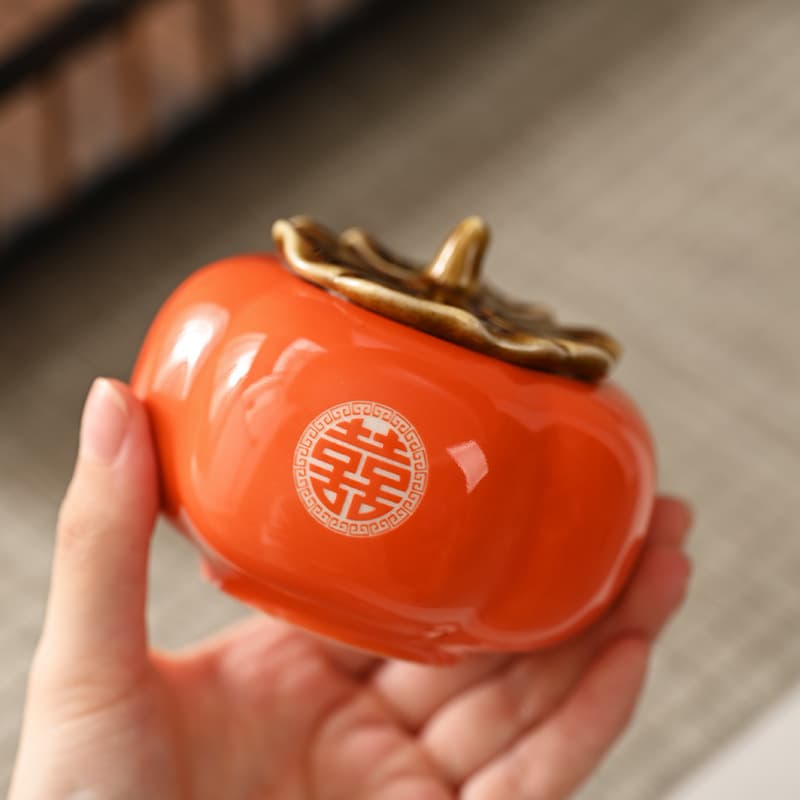 Ceramic Tea Canister Sealed Jar Candy Tea Box Wedding Candy Jar Persimmon Gift Everything Goes Well Souvenir