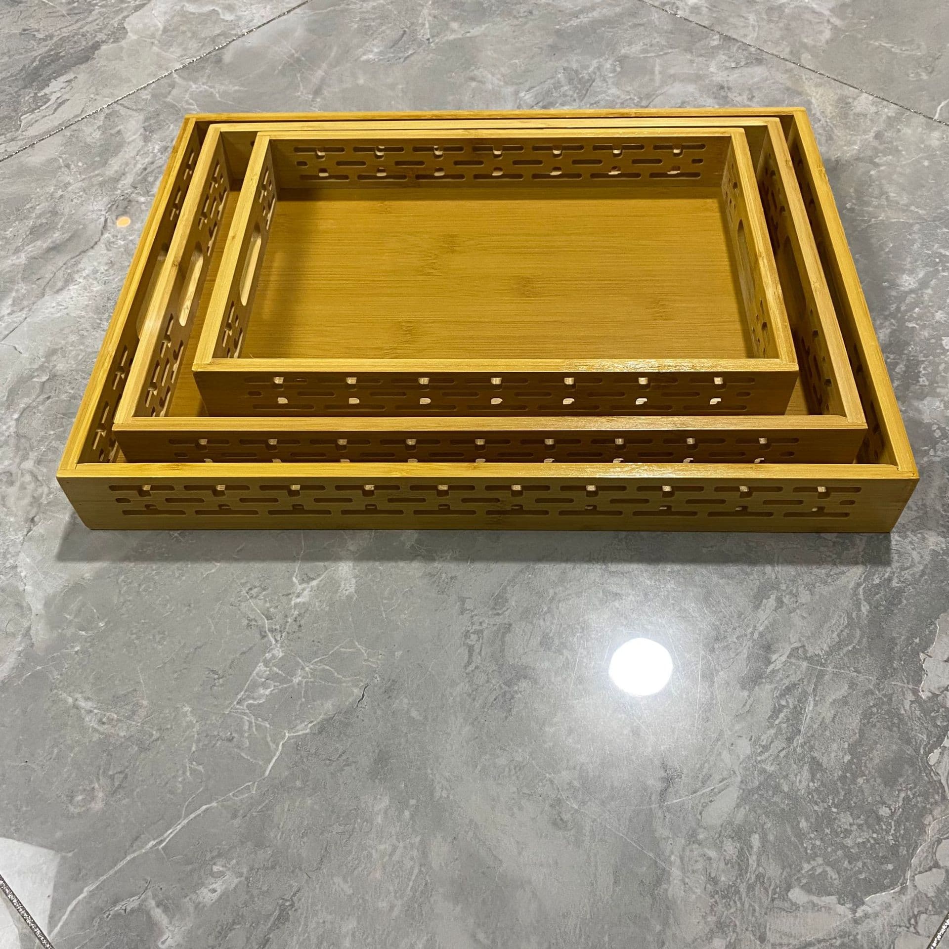 Bamboo lace tray carved tray hotel household drain tea tray cake fruit bread tray storage tray