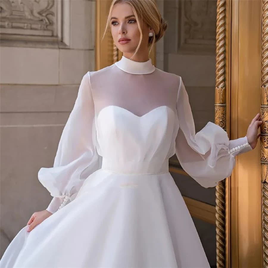 2026 New Bubble Sleeve Plus Size Petite French Hepburn Style Wedding Guest Light Tulle Dress