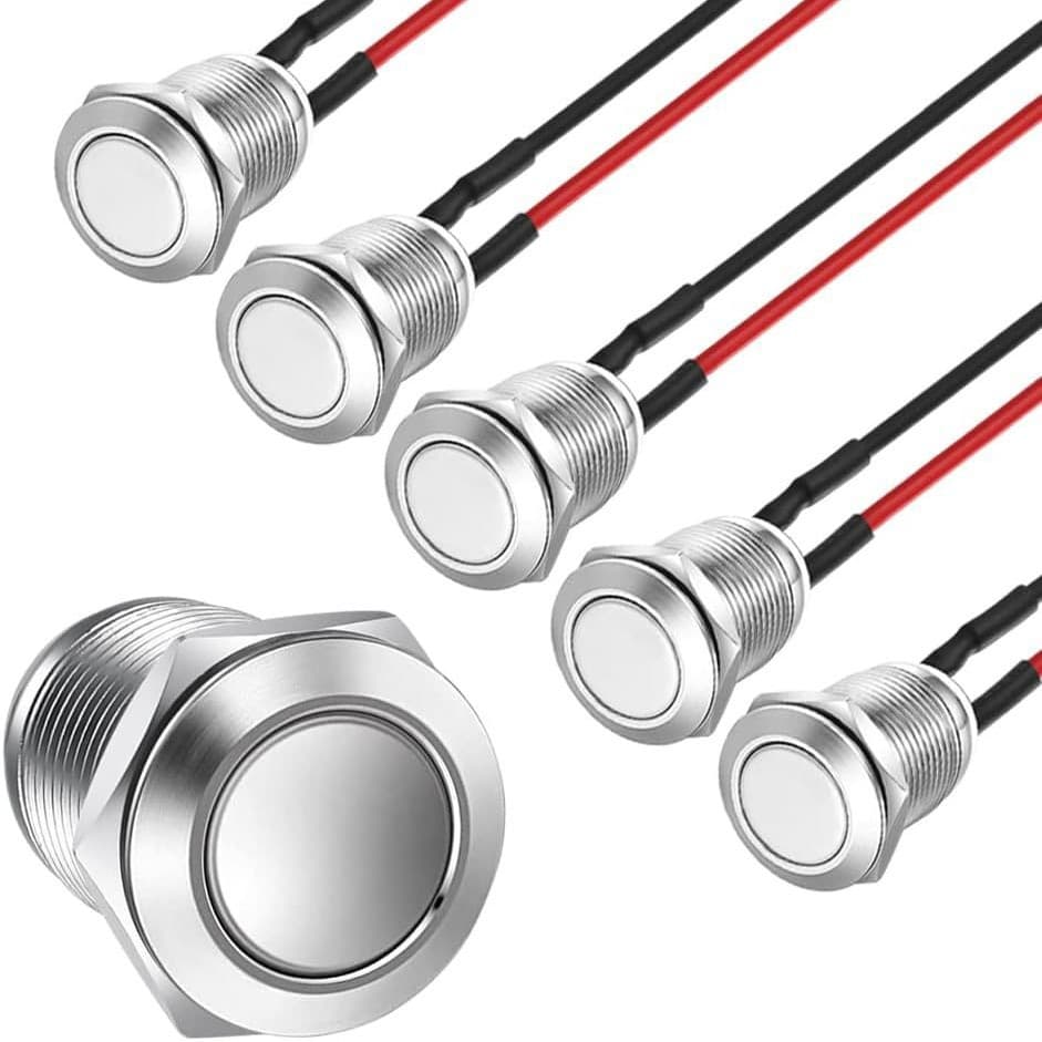 12MM Metal Push Button Switch Momentary/Latching Raised Head/Flat Head Waterproof with Wires No Light Key Power