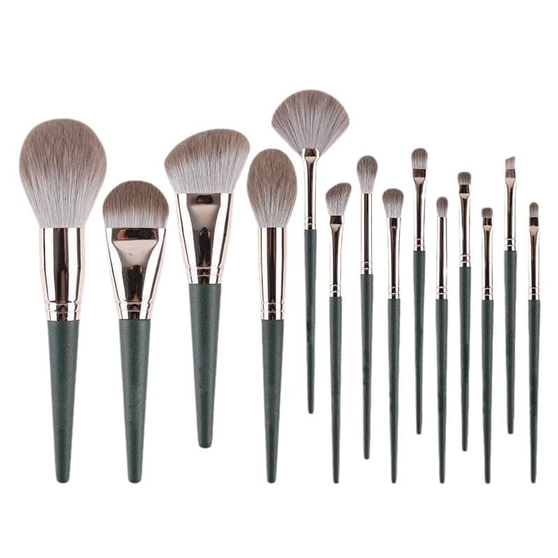 Bestseller Makeup Brush Set Green Cloud 14-Piece Soft Bristle Eyeshadow Concealer Powder Blush Brush Beginner Beauty Tools