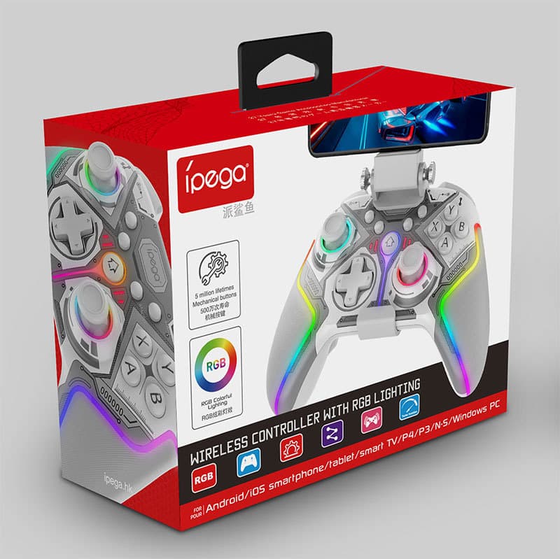 Ipega Wireless Vibration Game Controller for PC PS4 Android iOS PG-9666 ABS Material RGB Lighting Youth Suitable Gaming Joystick