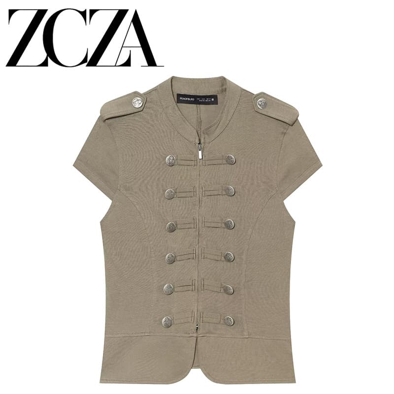 Zcza Self-Made European and American Style New Women's Fashion Versatile and Stylish Zipper and Button-Decorated Vest 0264038