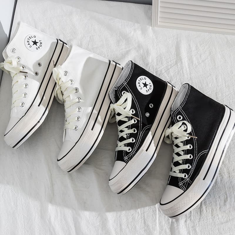 6cm Height Increasing White Sneakers for Women Korean Style New Student Platform Thick Sole Wedge High Top Canvas Shoes