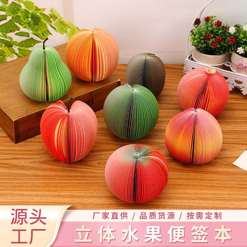 3D Creative Fruit Sticky Notes No Adhesive Cute Ins Style Message Notepad Fun Shaped Memo Book