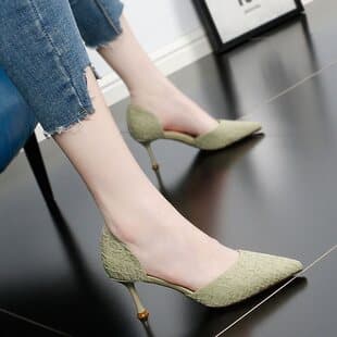 French Style Girl Shallow Mouth Hollow Heels Women Thin Heel 2021 New Versatile Fresh Pointed Toe Single Shoes Summer