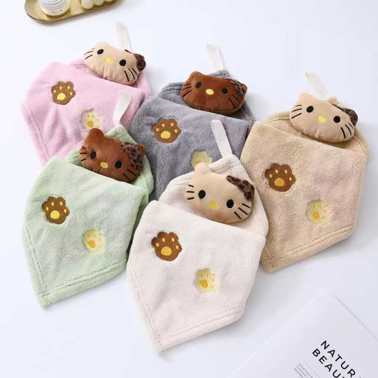 Cartoon Hand Towel for Face Washing, Cute Cat Hanging Face Towel for Children and Girls, Essential Soft for Bathroom, Kitchen and Dormitory