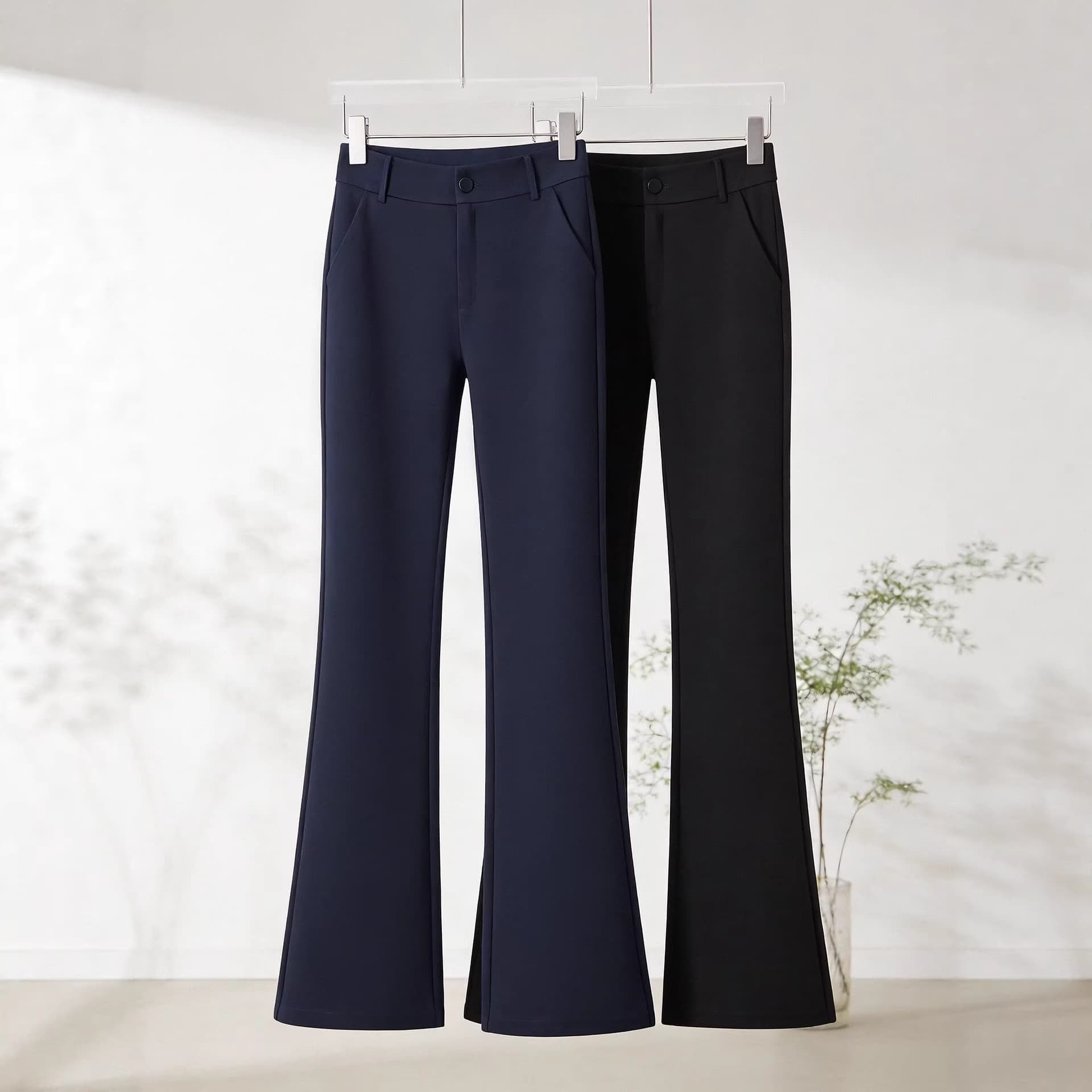 Black Flared Pants for Women, Spring/Summer Thin High-Waist Flowing Bell-Bottom Trousers, Petite Fashion Slim Casual Suit Pants