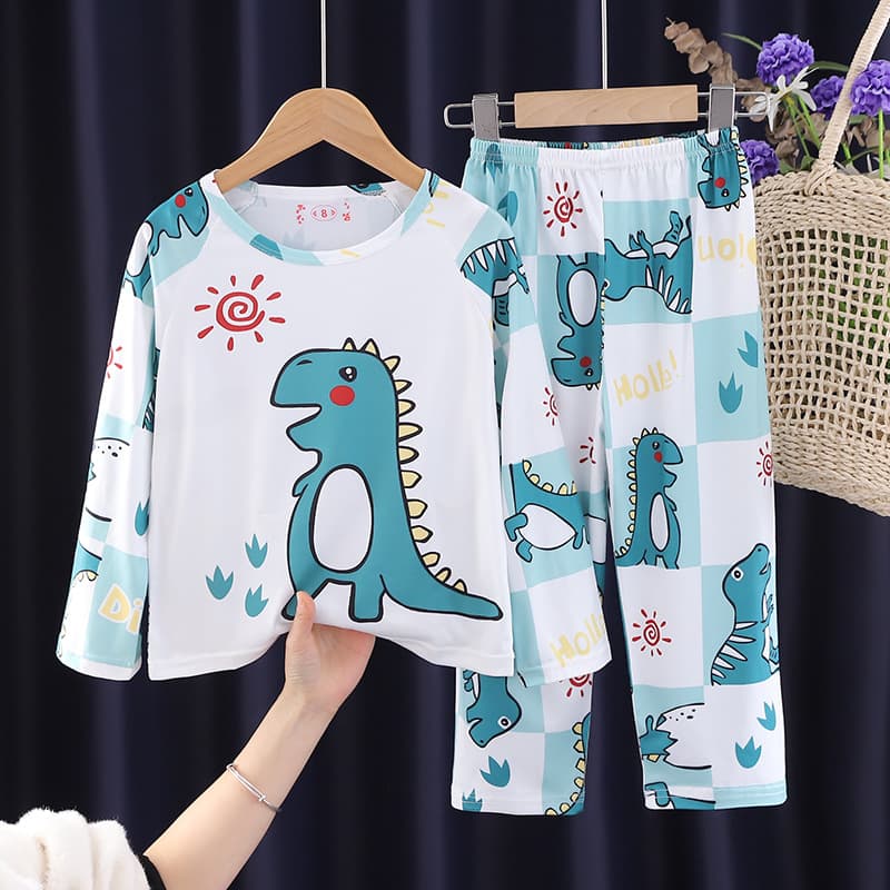 New Children's Pajamas Long-Sleeve Homewear Set for Boys and Girls, Baby Cartoon Air Conditioning Wear for Spring and Autumn