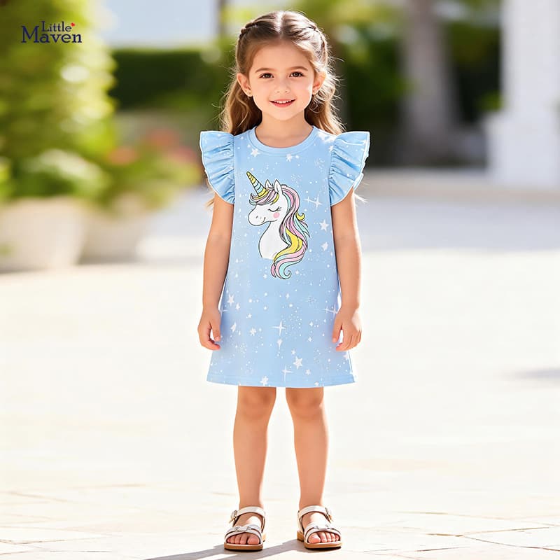 Little Maven Cross-Border In-Stock Children's Dress European and American Style Fashionable Girls' Dress Summer Cartoon Kids' Skirt