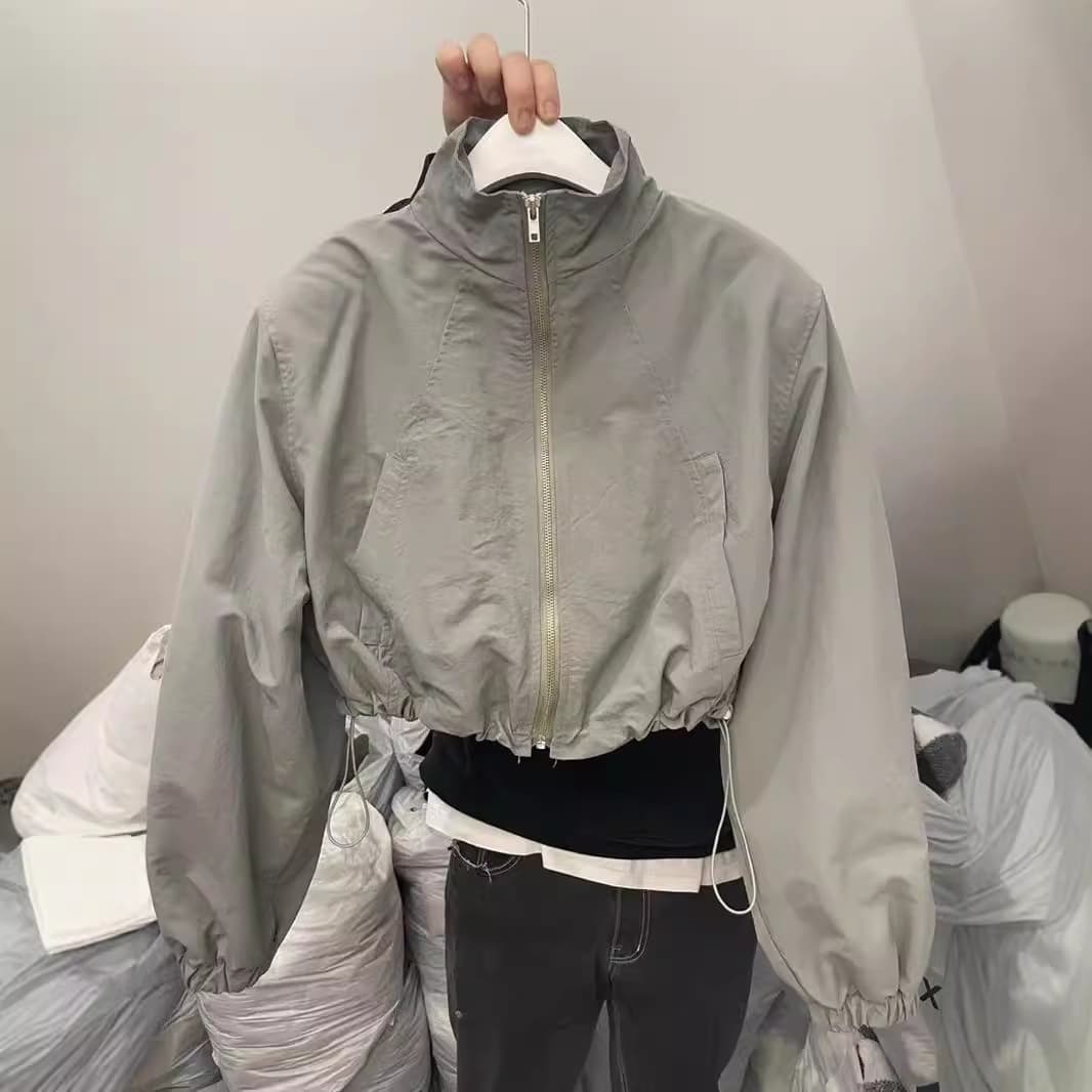 Korean Dongdaemun Summer New Style Stand Collar Drawstring 2025 New Short Long-Sleeve Jacket Sports Coat Sun Protection Jacket