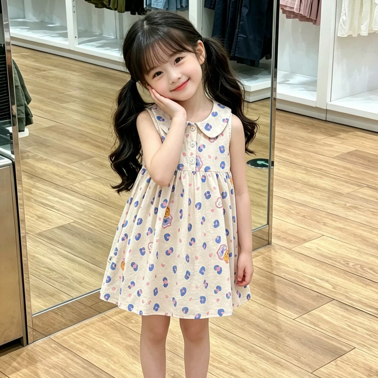 Summer new girls sleeveless dress cartoon bear floral princess dress baby sweet and cute vest dress