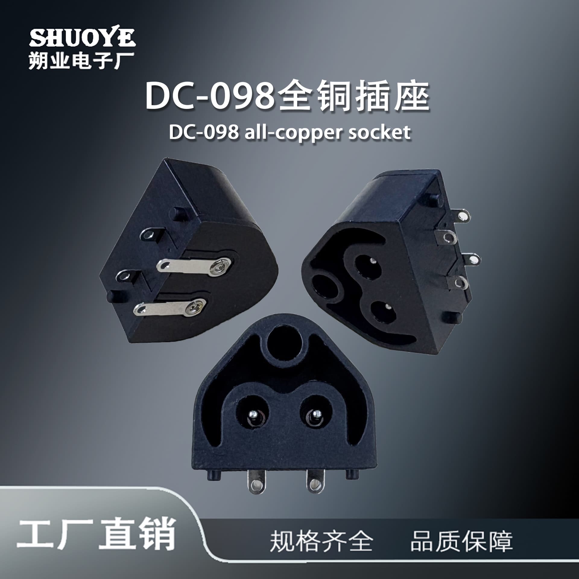 DC-098 Socket Card Type Female Receptacle, DC Power Socket, 2-Prong Female Receptacle, Cabinet Desktop Socket