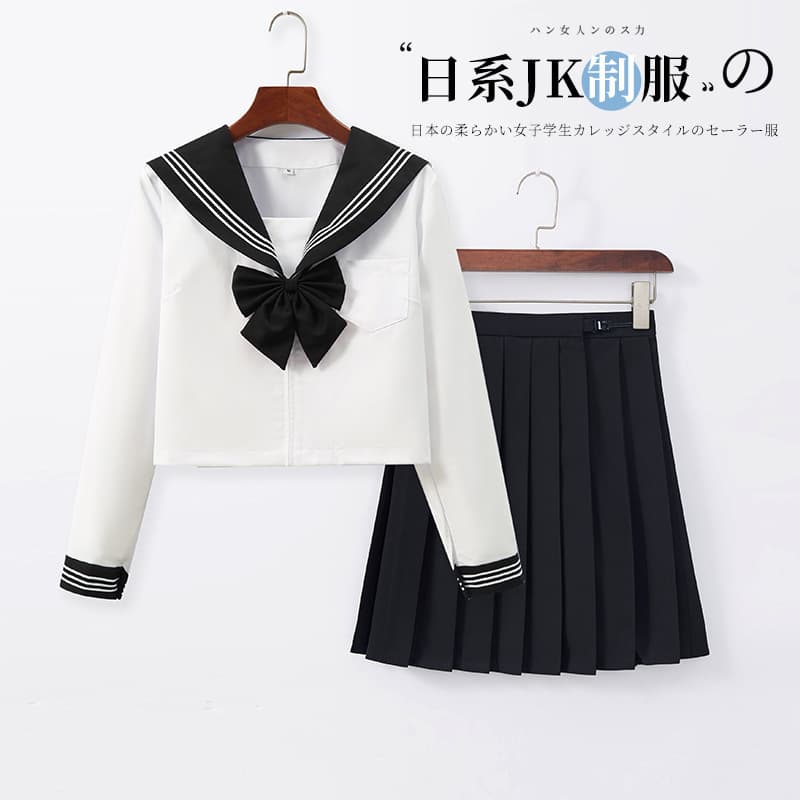 Factory Direct Black Collar White Triple-Stripe JK Uniform Short Skirt Set Long Sleeve Japanese Classic Basic Set School JK