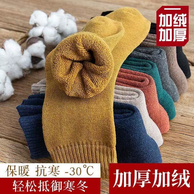 Men's Winter Thickened Fleece Lined Mid-calf Socks Warm Breathable Sweat Absorbent Anti-Odor Towel/Mohair Fabric Unisex Adult Socks