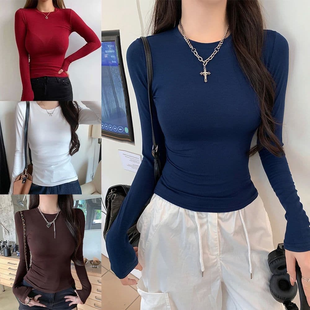 Slim fit round neck short top for women