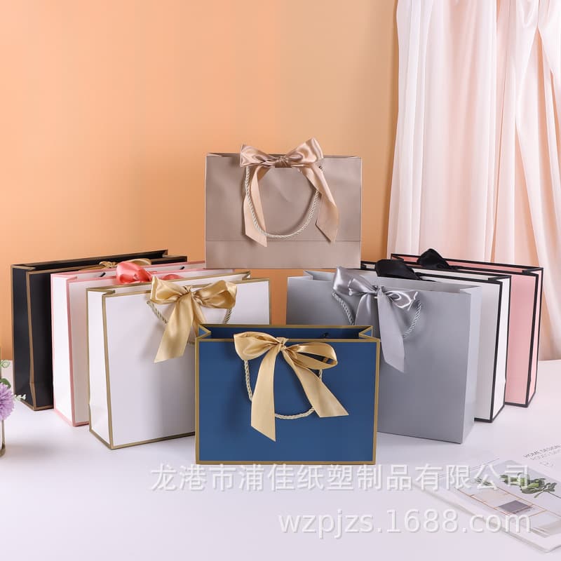 Spot white card bow paper bag clothing store gift bag handbag blank kraft paper gift box custom logo
