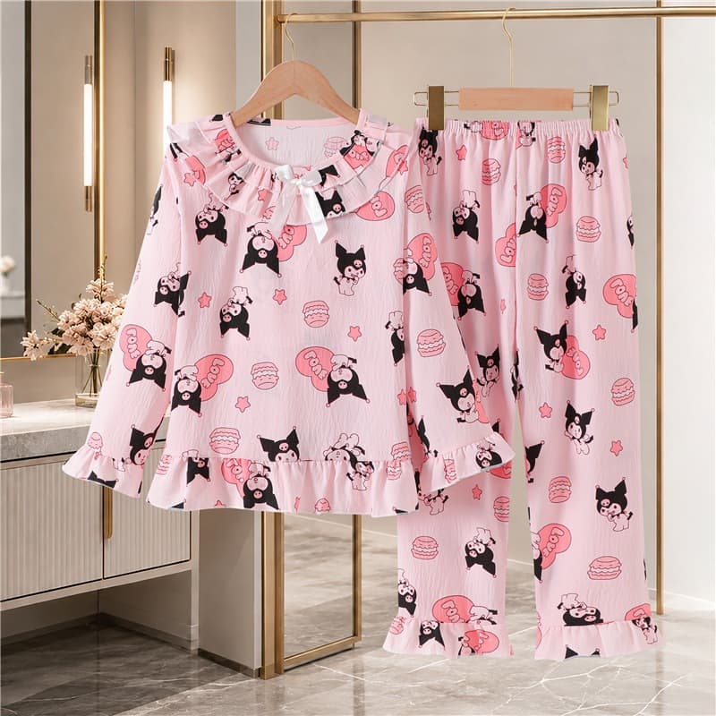 Girls Pajamas Spring and Autumn Style Long Sleeves Long Pants Lace Princess Style Cute Sweet Pajamas Little Girls Home Clothes Set