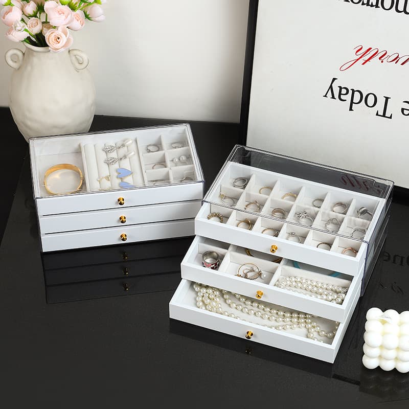 New Acrylic Three-Layer Jewelry Box Drawer Style Necklace Ring Earring Storage Organizer Stackable