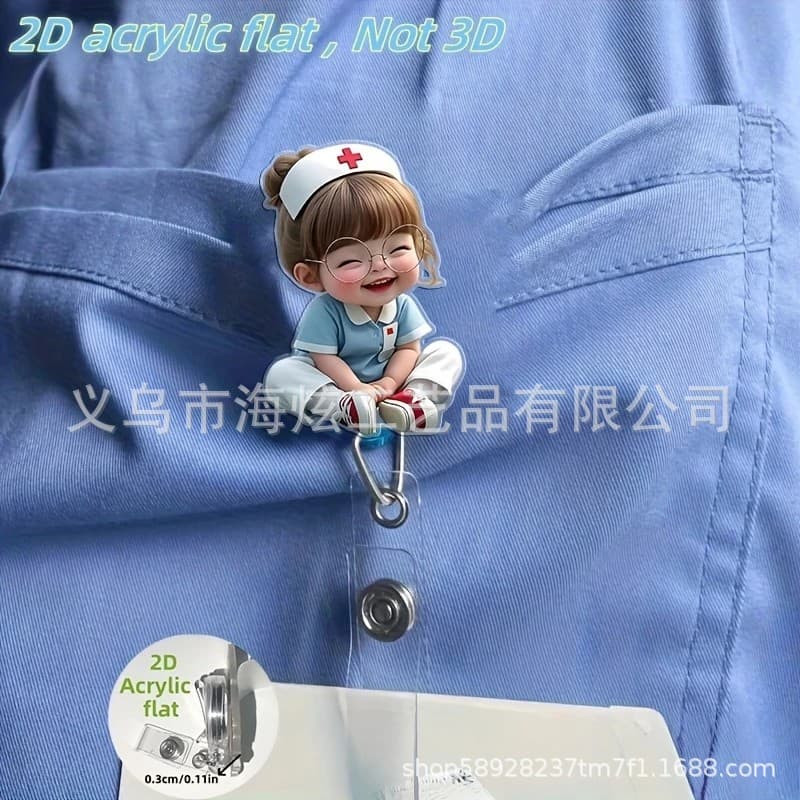 Cross-border Cartoon New Cute Nurse Acrylic Badge Retractable Reel Clip Doctor Nurse Flat ID Card Holder