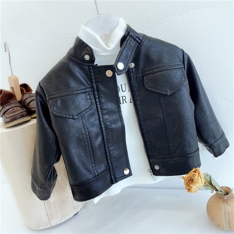 Very Fish Kids Leather Jacket Spring Style Boys Girls Casual Motorcycle Leather Coat RQ162
