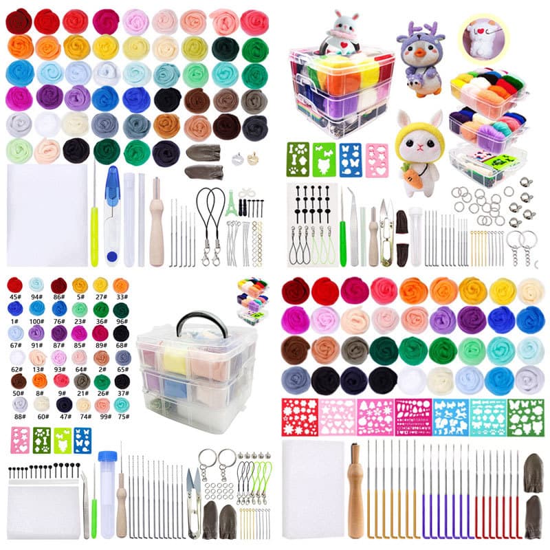 Amazon DIY Wool Felting Poking Tools Material Kit 66S Colored Wool Roving Felt Craft Making Set