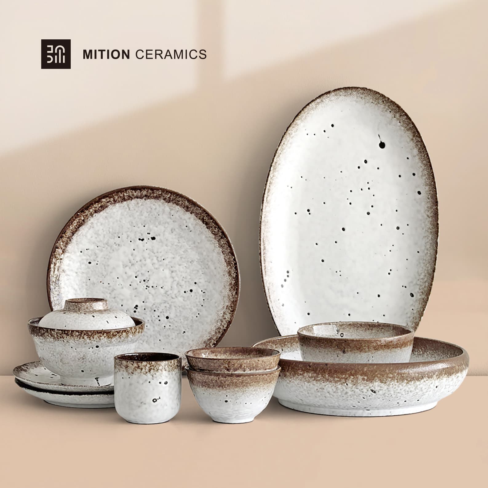 Wabi-Sabi Style Handmade Coarse Pottery Tableware Set for Home or Hotel Use, Retro Creative Ceramic Bowls, Plates, Dishes, and Spoons, Manufacturer Wholesale