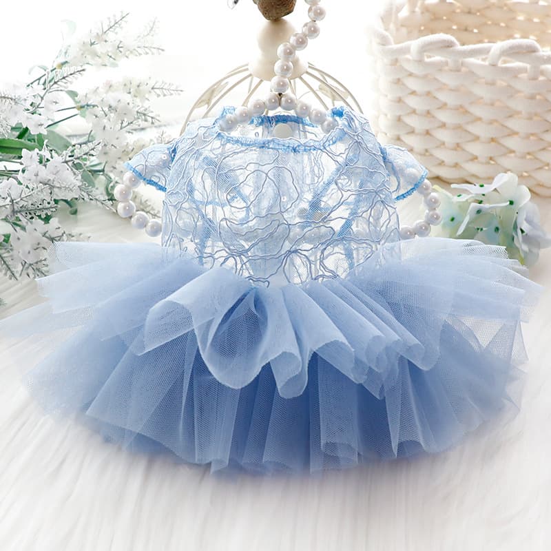 Dog clothes summer thin cat princess dress fluffy lace haze blue small dog pet 6848 foreign trade wholesale