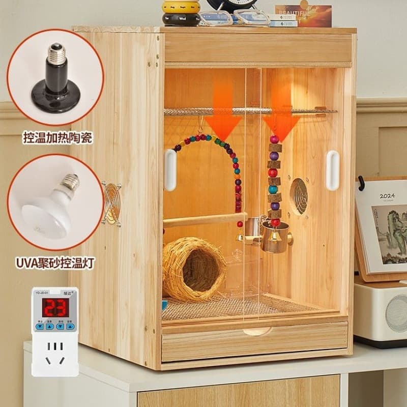 Parrot Cage Bird Brooder Box Solid Wood Breeding for Myna, Budgie, Cockatiel, Flying Squirrel, Sugar Glider